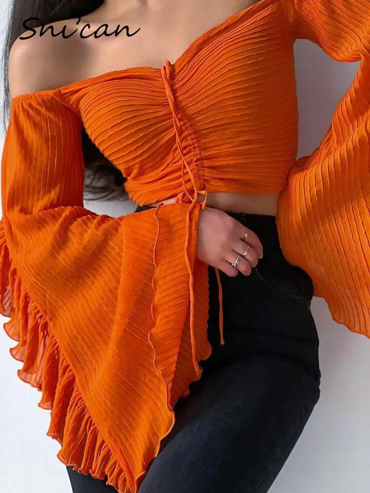 Orange Batwing Sleeve Sexy Blouse Women Fashion Summer Slash Collar Drawstring Short Ladies Tops 2022 Blusas Mujer Female Shirts
Orange Batwing Sleeve Sexy Blouse Women Fashion Summer Slash Collar Drawstring Short Ladies Tops 2022 Blusas Mujer Female Shirts