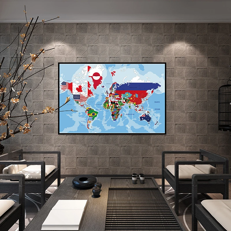 

75*50cm The World Political Map Non-woven Canvas Painting Wall Art Picture Home Decoration School Supplies Children Study