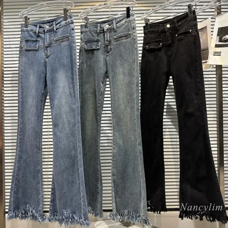 2023 Spring Skinny Flare Jeans for Women New Street Wear Girl Ladies Double Pocket Brushed Tassle Hem Washed Denim Pants Femme
2023 Spring Skinny Flare Jeans for Women New Street Wear Girl Ladies Double Pocket Brushed Tassle Hem Washed Denim Pants Femme
