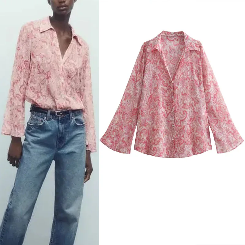 TRAF Woman's Paisley Print Shirt Elegant Pink Long Flare Sleeve Tops Vintage Office Ladies Commuting Fitted Shirts 2023 Summer
TRAF Woman's Paisley Print Shirt Elegant Pink Long Flare Sleeve Tops Vintage Office Ladies Commuting Fitted Shirts 2023 Summer