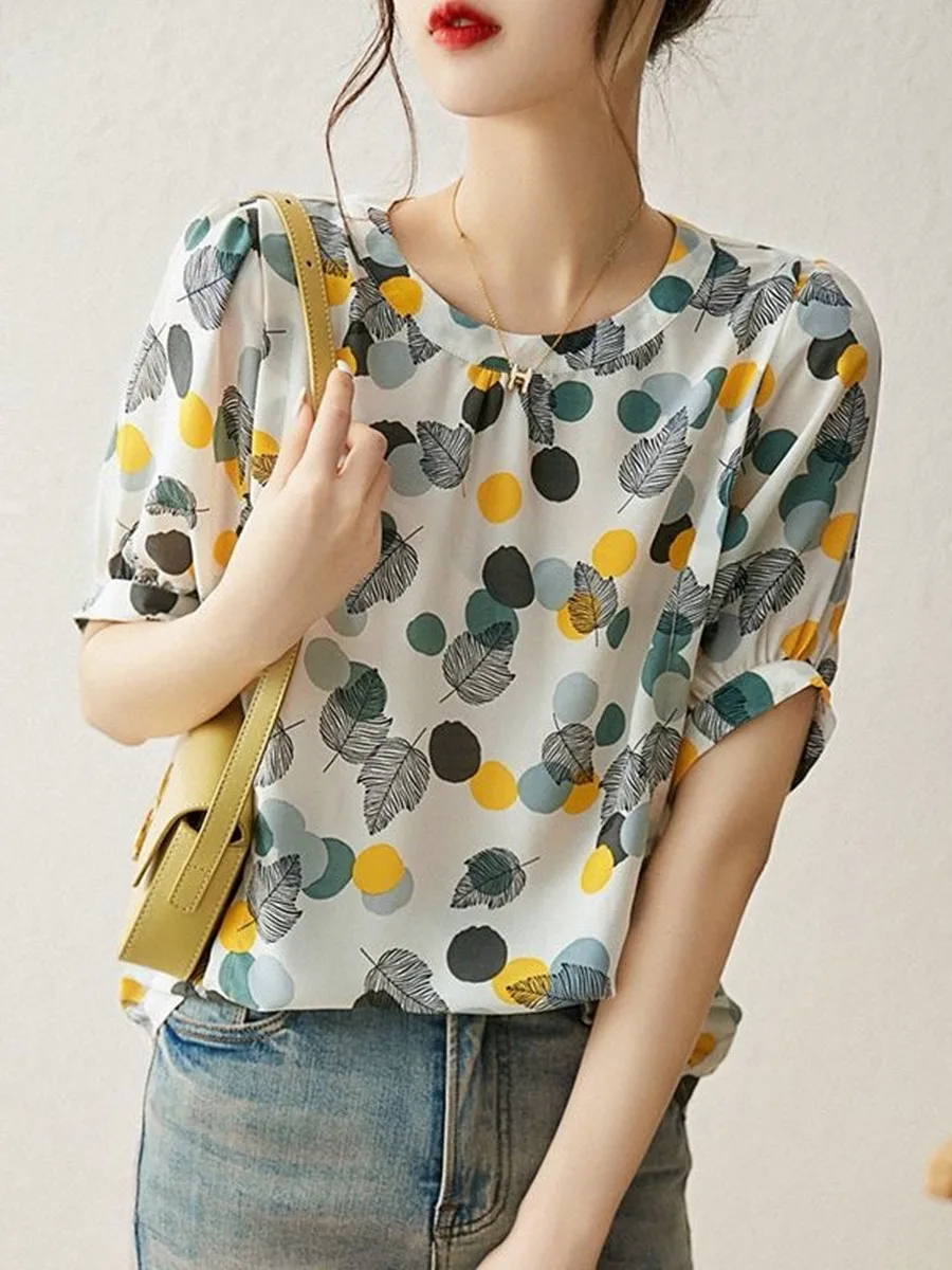 Woman Summer Style Chiffon Blouses Tops Lady Casual Short Sleeve O-Neck Flower Printed Blusas Tops ZZ1415
Woman Summer Style Chiffon Blouses Tops Lady Casual Short Sleeve O-Neck Flower Printed Blusas Tops ZZ1415