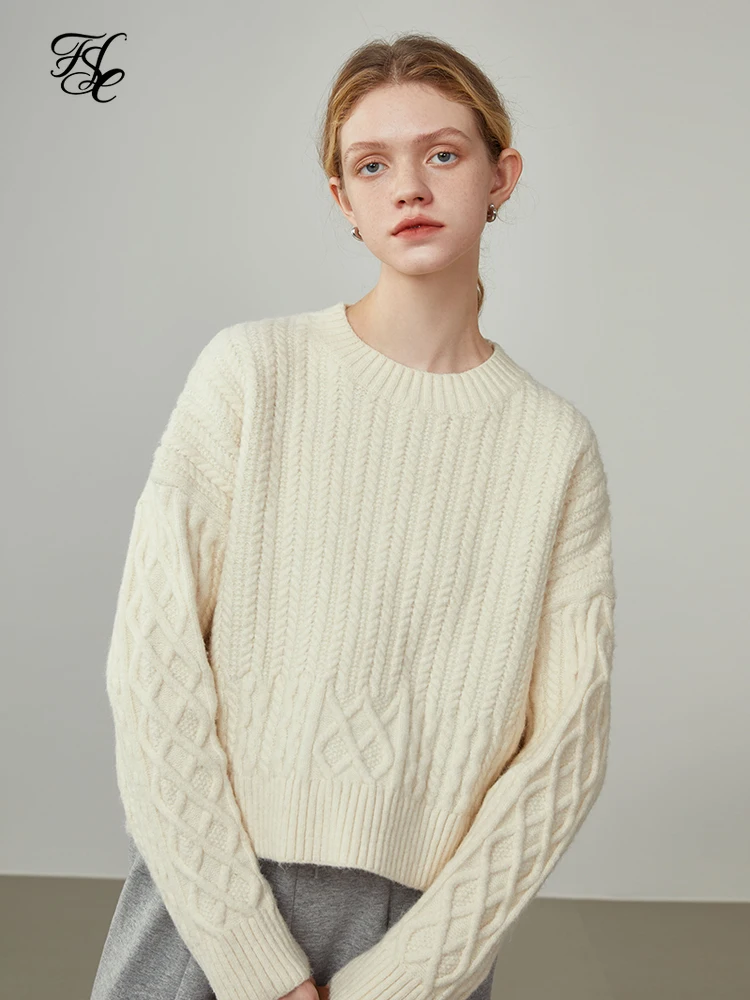 FSLE Women's Short Round Neck Twist Pullover Sweater Winter Thicken White Soft Drop Sleeve Warm Tops Women Loose Sweaters
FSLE Women's Short Round Neck Twist Pullover Sweater Winter Thicken White Soft Drop Sleeve Warm Tops Women Loose Sweaters