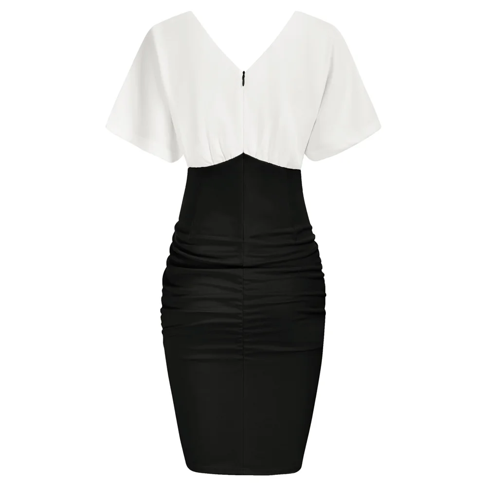 KK Women Contrast Color Dress Short Batwing Sleeve V-Neck Ruched Bodycon Dress Summer Office Lady Workwear Pencil Sundress A30
KK Women Contrast Color Dress Short Batwing Sleeve V-Neck Ruched Bodycon Dress Summer Office Lady Workwear Pencil Sundress A30