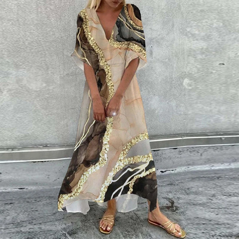 Women Fashion Marble Print Boho Long Dress Spring V Neck Half Sleeve Maxi Dress Summer High Waist Straight Holiday Beach Vestido
Women Fashion Marble Print Boho Long Dress Spring V Neck Half Sleeve Maxi Dress Summer High Waist Straight Holiday Beach Vestido