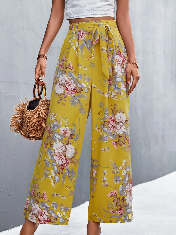 Women Casual Loose Floral Print Sport Long Pants Summer High Waist Lace Up Wide Leg Pants Fashion Straight Trousers Boho Female
Women Casual Loose Floral Print Sport Long Pants Summer High Waist Lace Up Wide Leg Pants Fashion Straight Trousers Boho Female
