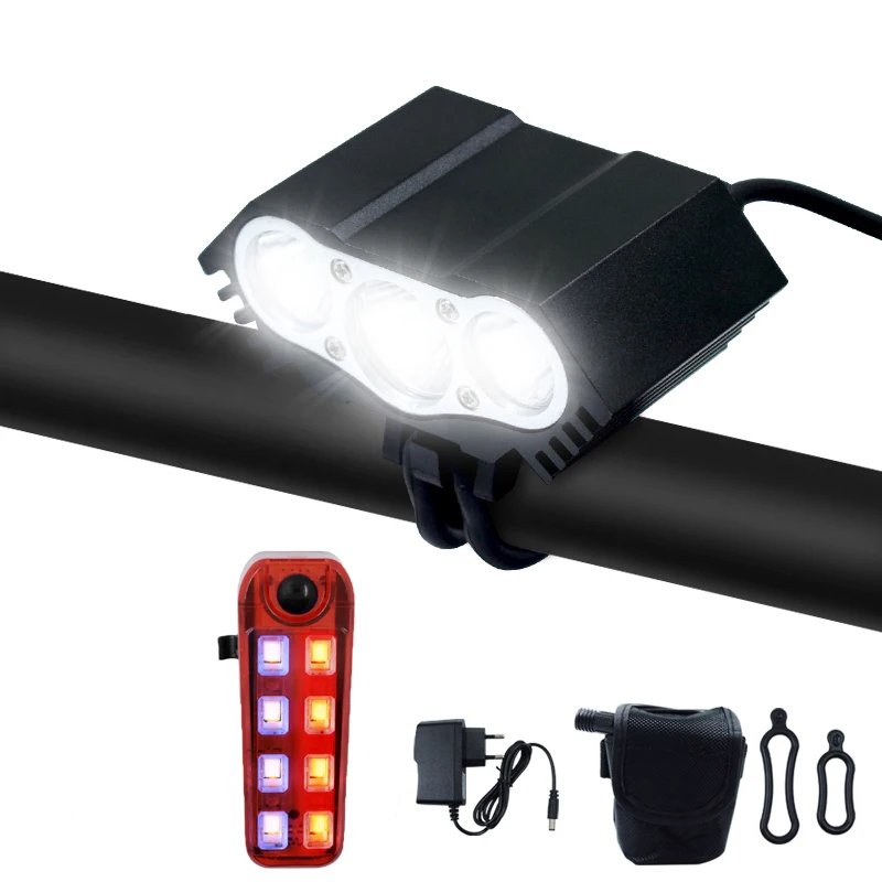 3xT6 LED Cycling Light 18650 Battery Bike Headlight Lantern Night Riding Bicycle Handlebar Flashlight with Warning Taillight
3xT6 LED Cycling Light 18650 Battery Bike Headlight Lantern Night Riding Bicycle Handlebar Flashlight with Warning Taillight