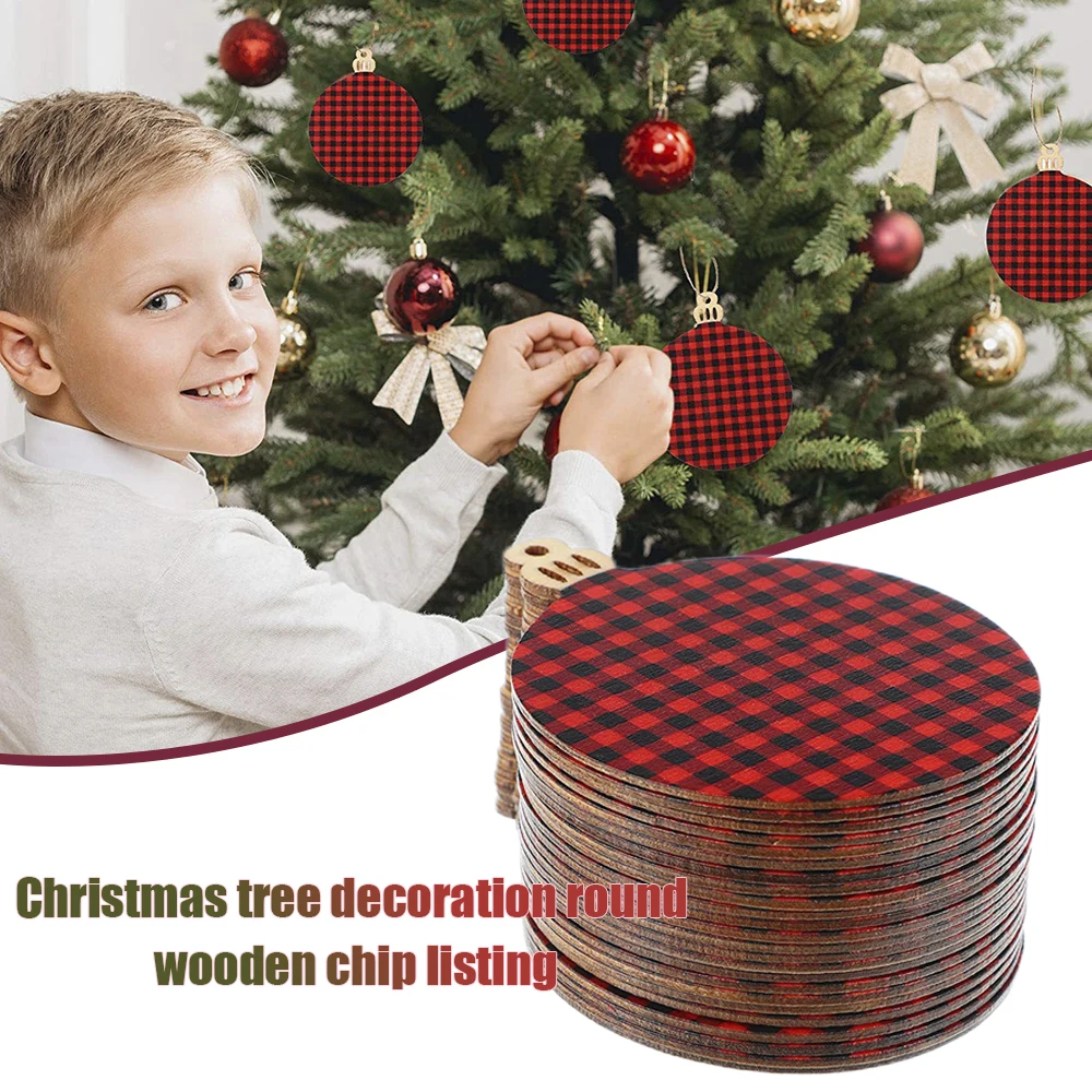 

Рождественская деревянная подвеска в красную и черную клетку для рождественской елки, украшение вечерние, креативное домашнее украшение, товары для настенного подвесного искусства