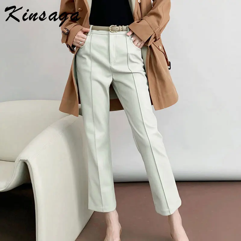 Fashion White Spliced Ankle Length Leather Pants for Women High Waist Slim Straight Leg PU Trousers Female Streetwear Y2k Bottom
Fashion White Spliced Ankle Length Leather Pants for Women High Waist Slim Straight Leg PU Trousers Female Streetwear Y2k Bottom
