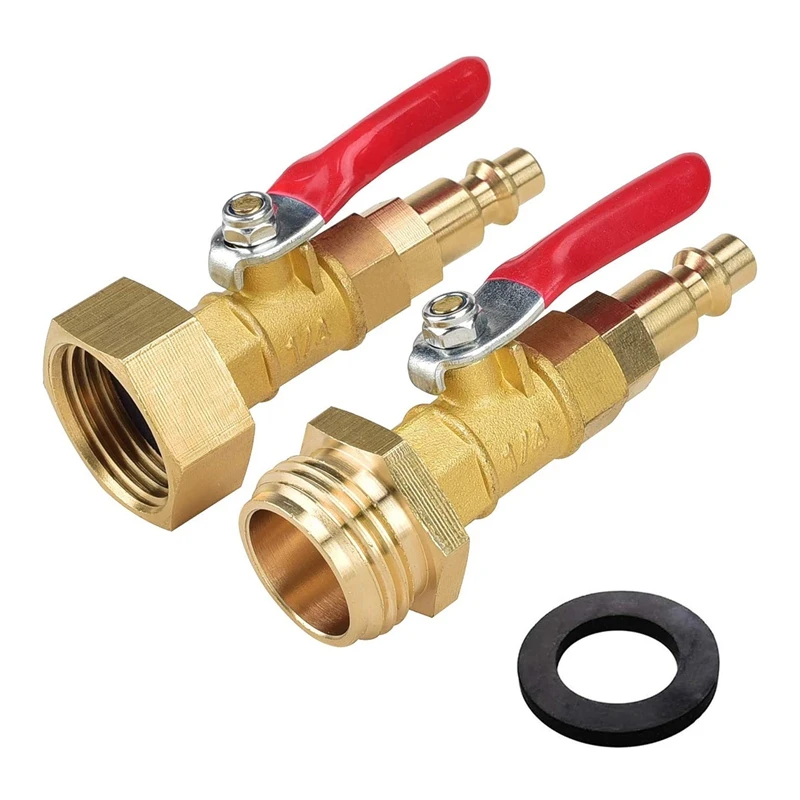 RV Winterize Blowout Adapter With 1/4Inch Quick Connect Plug And 3/4Inch Garden Water Hose Threading, With Ball Valve
RV Winterize Blowout Adapter With 1/4Inch Quick Connect Plug And 3/4Inch Garden Water Hose Threading, With Ball Valve