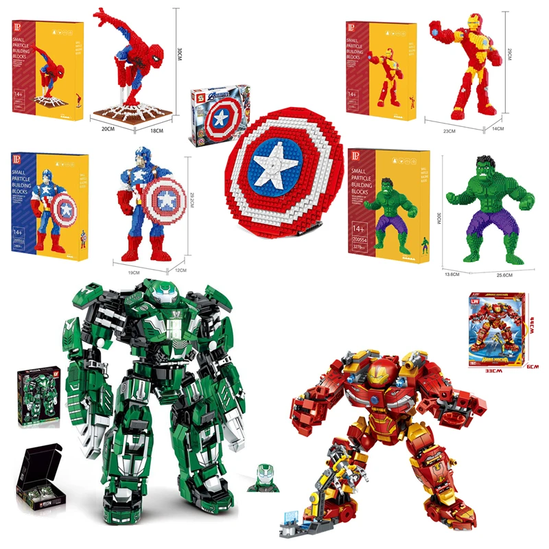 

Комбинированный конструктор «супергерой» Disney, «Человек-паук», «Железный человек», «Капитан Америка», «Халк», комбинированные строительные блоки, игрушечная серия, Рождественский подарок