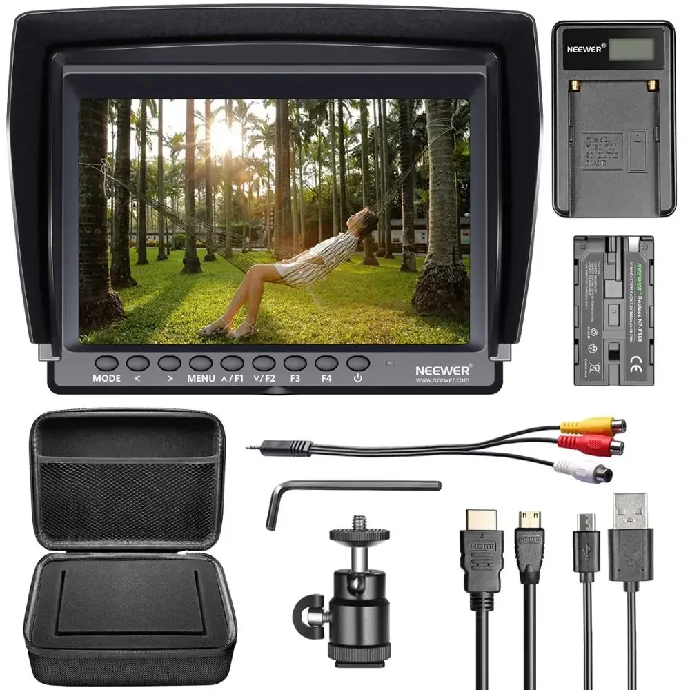

Neewer F100 7 Inch Camera Field Monitor HD Video Assist Slim IPS 1280x800 HDMI Input 1080p With 2600mAh Li-ion Battery/USB