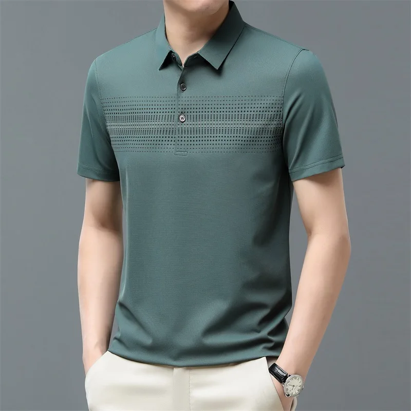 Summer New Striped Ice Silk Short Sleeve Turn-down Collar T-shirt Men's Casual Button Plaid Fashion Loose Vintage Tops
Summer New Striped Ice Silk Short Sleeve Turn-down Collar T-shirt Men's Casual Button Plaid Fashion Loose Vintage Tops