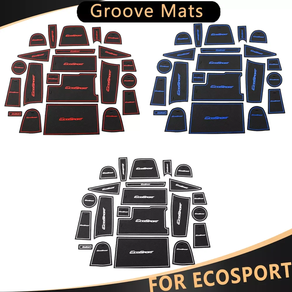 

For Ford Ecosport 2018 - 2021 22Pcs Silicon Car Groove Mats Door Slot Anti-Slip Mat Pad Watercup Mat Interior Accessories