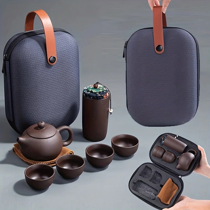 1 Set Portable Travel Tea Set, Outdoor Travel Tea Set, Dark-red Enameled Pottery, 1 Pot 4 Cups, Teacup, Chinese Clay Tea Pot
1 Set Portable Travel Tea Set, Outdoor Travel Tea Set, Dark-red Enameled Pottery, 1 Pot 4 Cups, Teacup, Chinese Clay Tea Pot