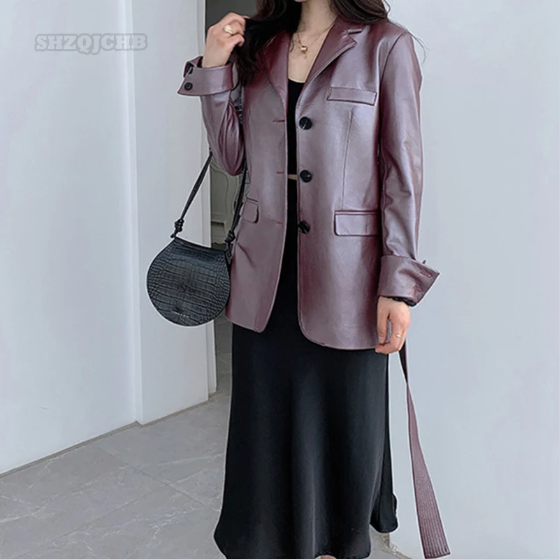 2022 Genuine Leather Suit Coat Women's New Spring Medium And Long Suit Lapel Slim Fit Belt Sheepskin Blazers Lady Commute Jacket
2022 Genuine Leather Suit Coat Women's New Spring Medium And Long Suit Lapel Slim Fit Belt Sheepskin Blazers Lady Commute Jacket