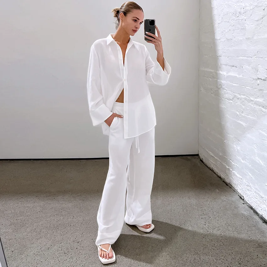 Two Piece Sets Womens Outifits White Cotton Fabric Long Coat and Trousers Set Summer Neutral Minimalist Street Two Peice Sets
Two Piece Sets Womens Outifits White Cotton Fabric Long Coat and Trousers Set Summer Neutral Minimalist Street Two Peice Sets