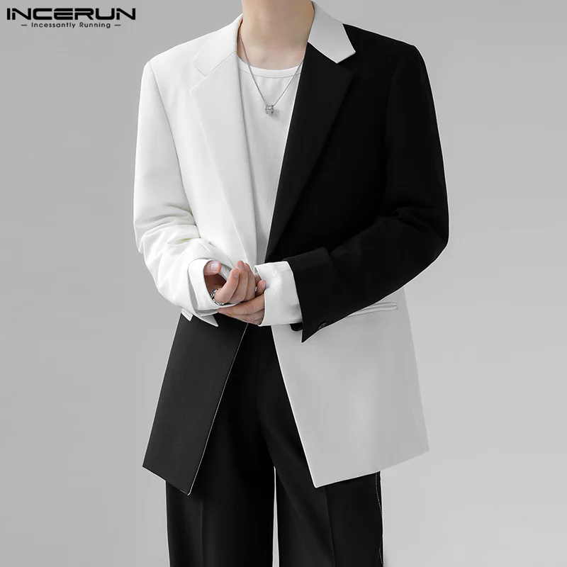 

INCERUN Tops 2023 Korean Style Men's Black&White Contrasting Suit Handsome Male All-match Drape Design Long Sleeved Blazer S-5XL