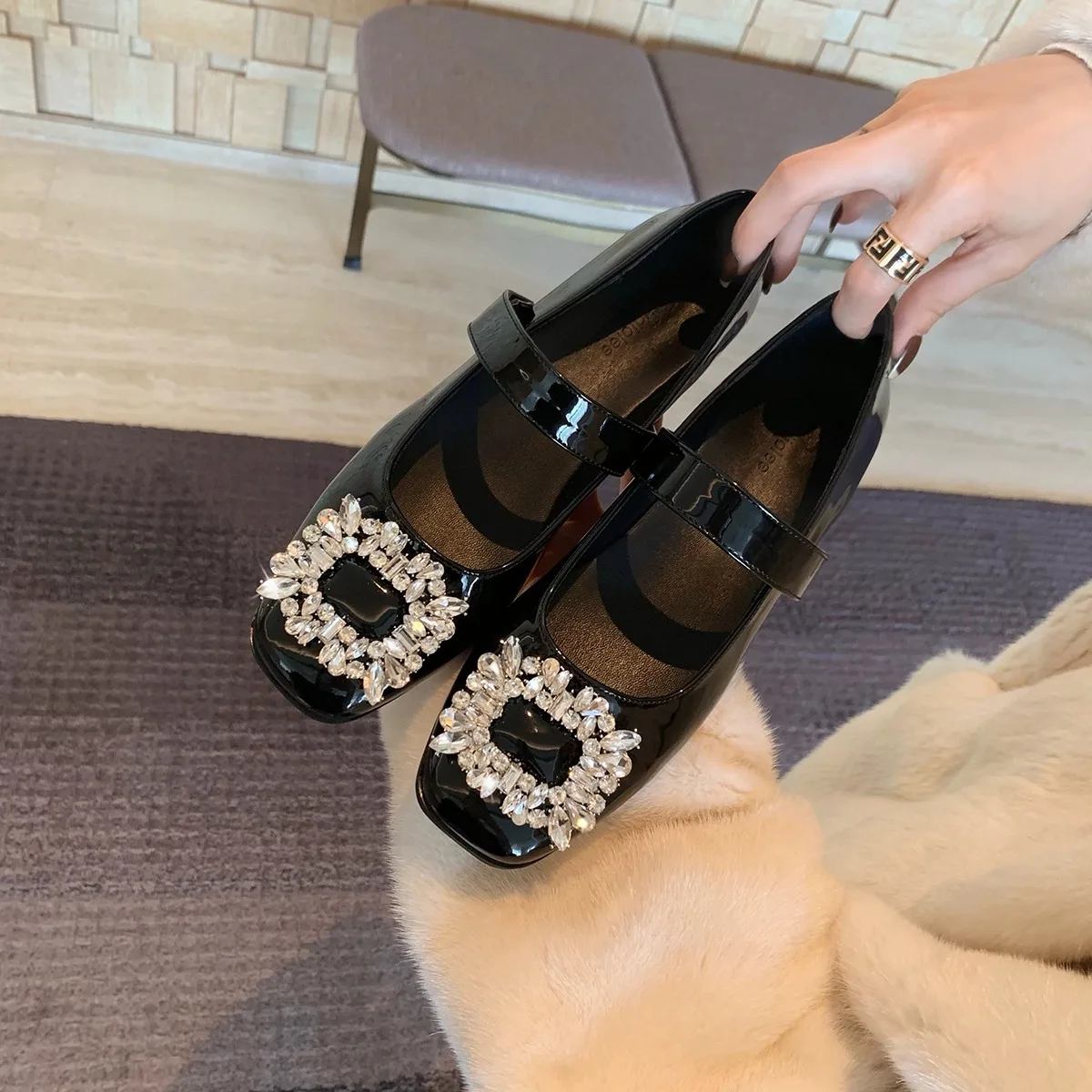 Туфли-лодочки женские в ретро стиле, квадратный каблук, средний каблук, искусственная кожа, квадратный носок, Мэри Джейн