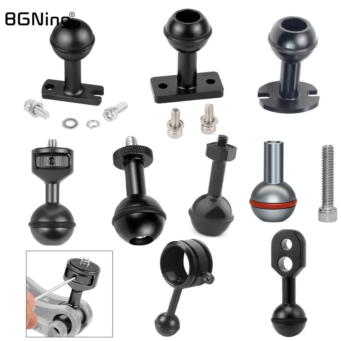 1 inch Ball Head Mount Adapter with 1/4 M5 Screw for GoPro Action Camera Underwater Video Fill Light Arm Tray Diving Flashlight
1 inch Ball Head Mount Adapter with 1/4 M5 Screw for GoPro Action Camera Underwater Video Fill Light Arm Tray Diving Flashlight