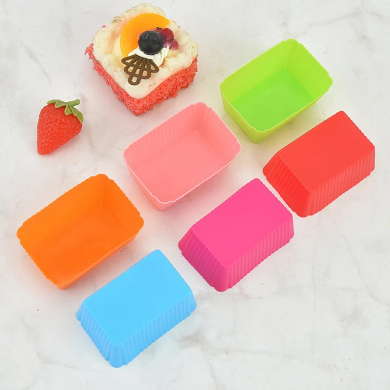 

6PCS/set Cake Mold Silicone Rectangle Soft Muffin Cupcake Liner Bake Cup Mold Candy Mold Bakeware Baking Dish 7*5*3cm