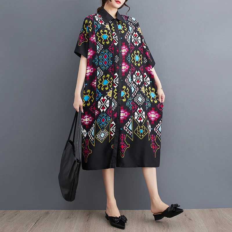Minority Totem Printed Short Sleeve Chiffon Women Loose Summer Blosue Full-Skirted Dress Office Lady Fashion Casual Midi Dresses
Minority Totem Printed Short Sleeve Chiffon Women Loose Summer Blosue Full-Skirted Dress Office Lady Fashion Casual Midi Dresses