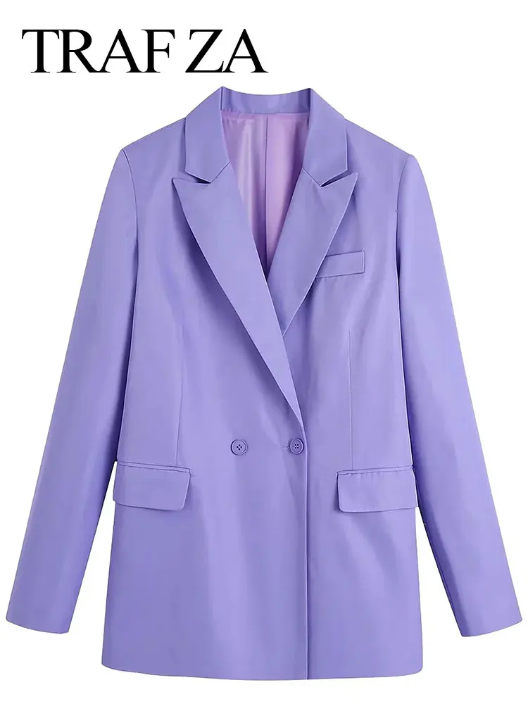 

TRAF ZA 2022 Fashion Commuter Blazer Notch Collar Solid Color Purple Button Office Business Elegant Women's Jacket Spring Wear