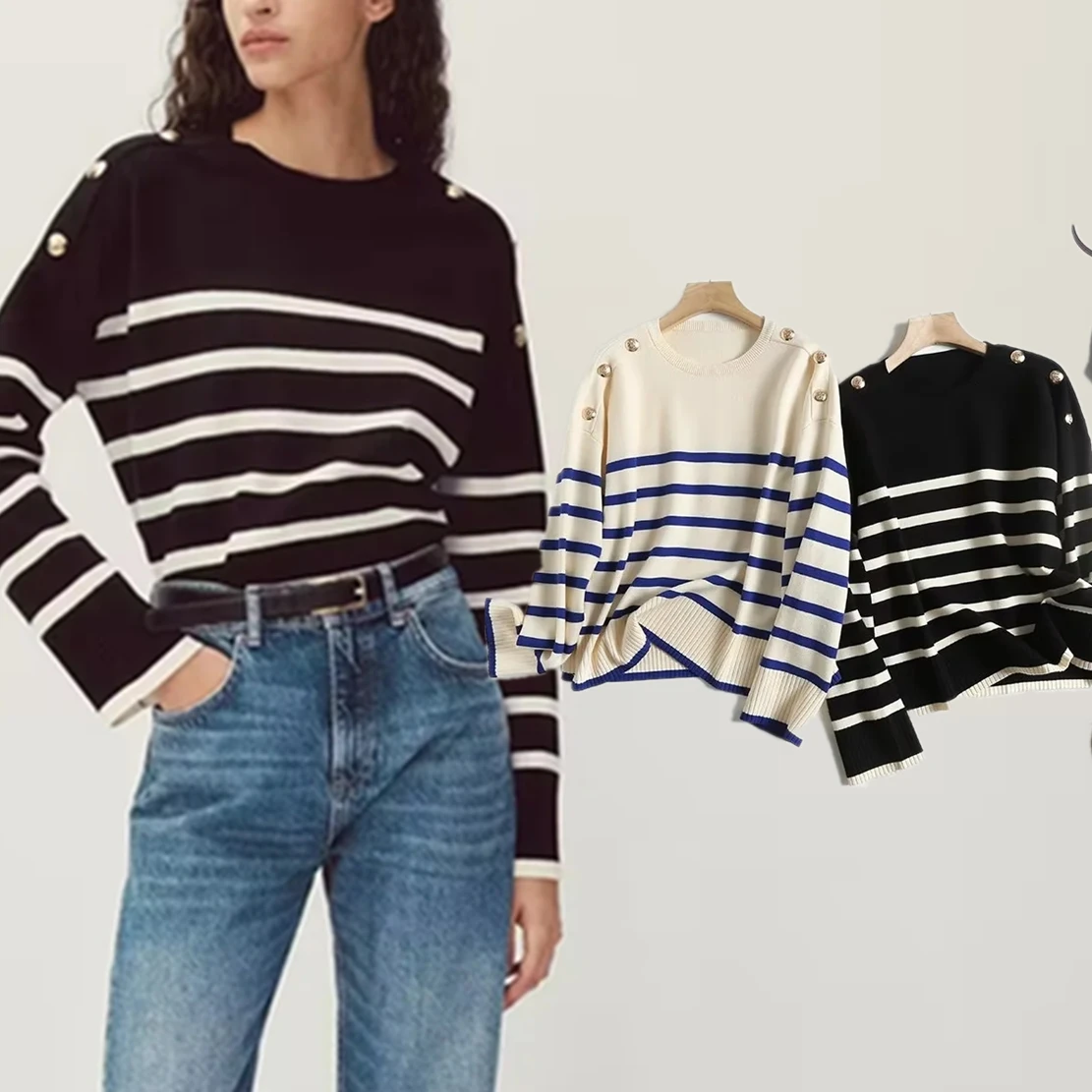 Maxdutti England Style Office Lady Fashion Sweaters Buttons Of Shoulder Striped Short Sweaters Women Tops
Maxdutti England Style Office Lady Fashion Sweaters Buttons Of Shoulder Striped Short Sweaters Women Tops