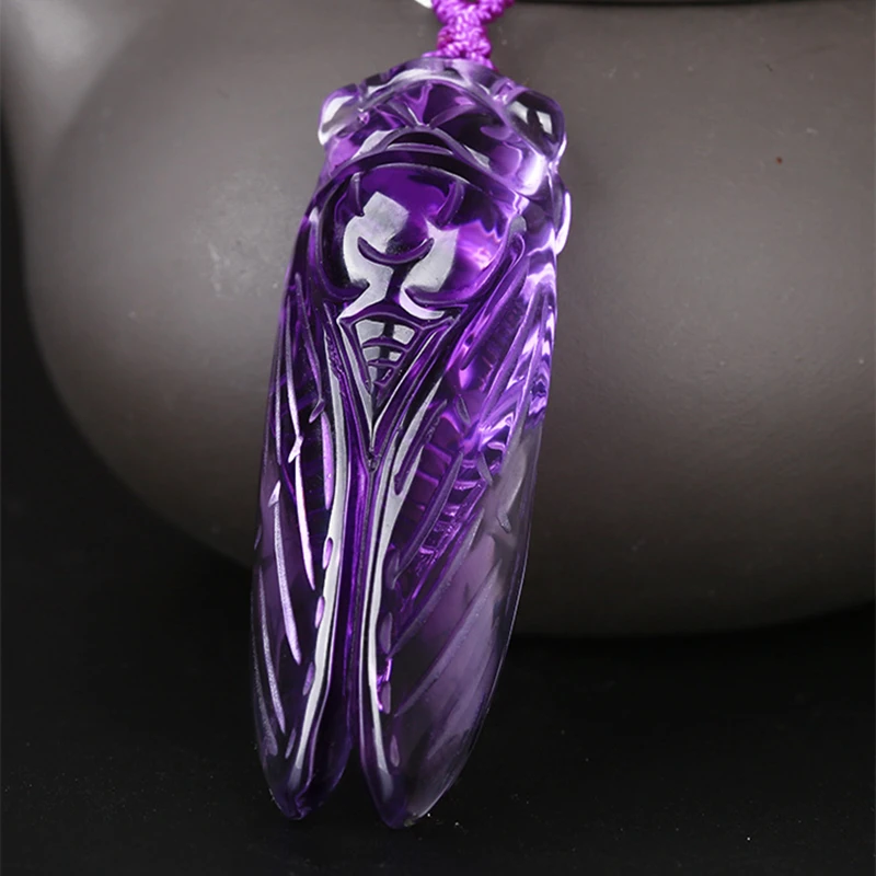 

Natural Amethyst Hand Carved Cicada Jade Pendant Fashion Boutique Jewelry Men's and Women's Cicada Necklace Gift