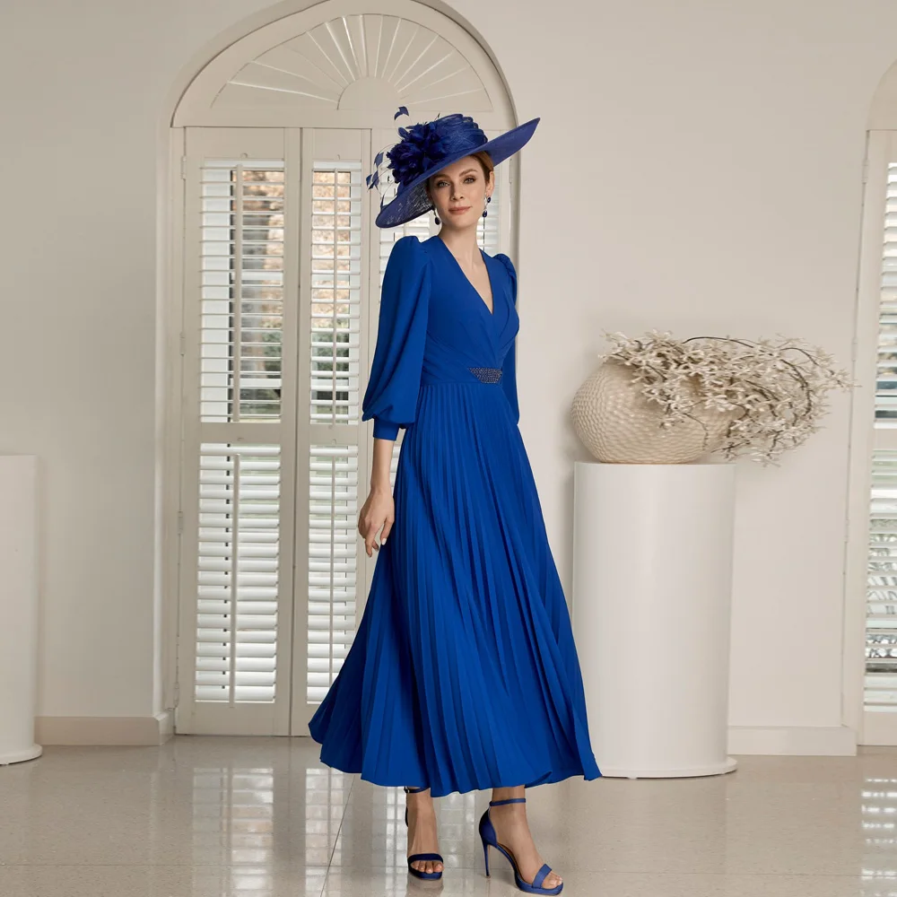 Royal Blue Mother Of The Bride Dresses V Neck 3/4 Sleeves Wedding Party Gowns Pleat Beads Ankle-Length A-Line فساتين السهرة
Royal Blue Mother Of The Bride Dresses V Neck 3/4 Sleeves Wedding Party Gowns Pleat Beads Ankle-Length A-Line فساتين السهرة