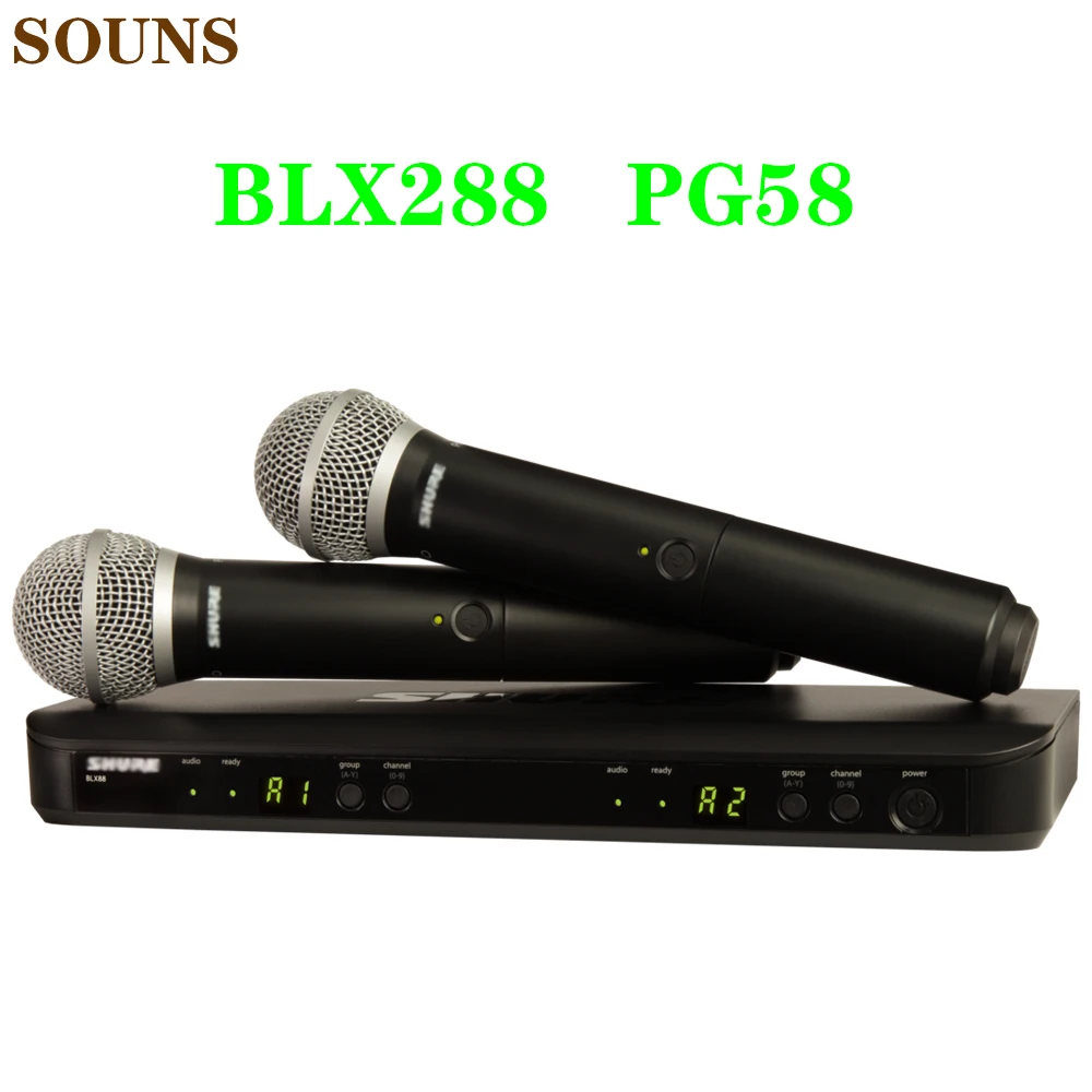 

BLX288 PG58 wireless Microphone Dual Vocal System with two PG58 Handheld Transmitters professional UHF PLL true diversity mic