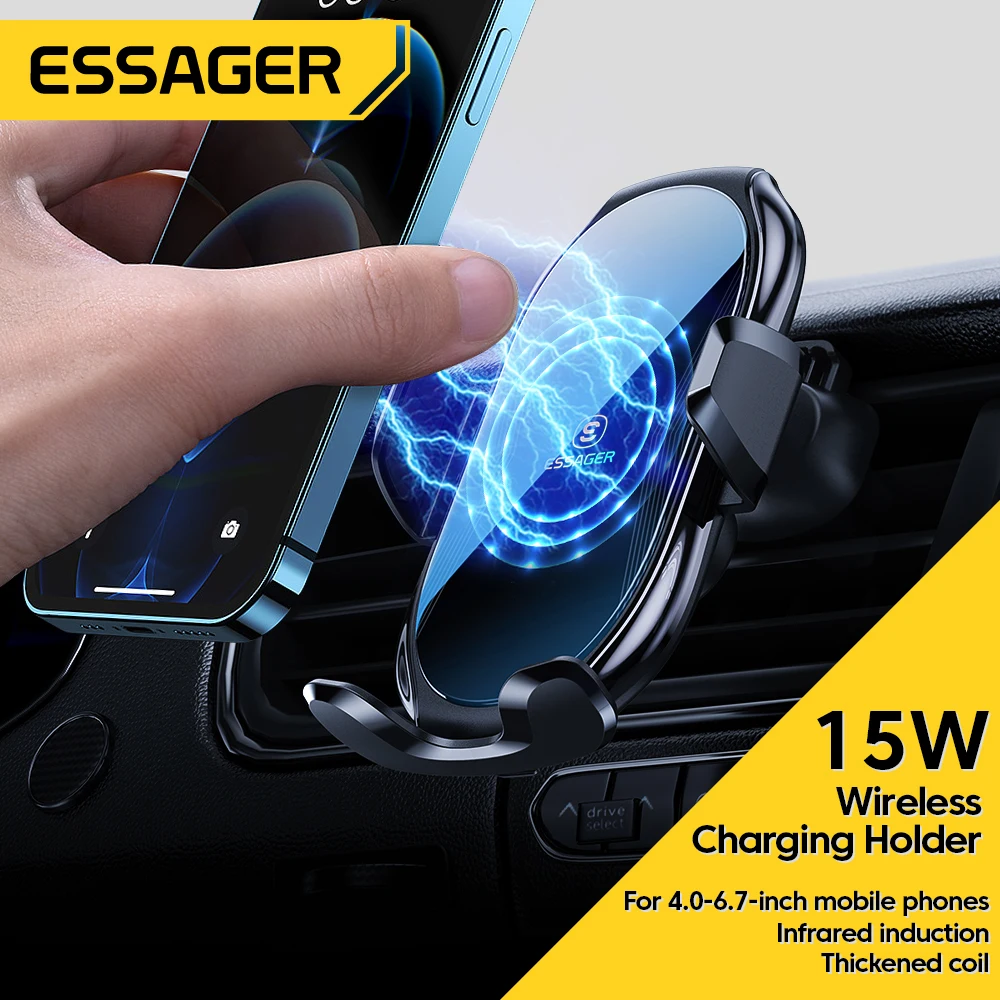 

Essager 15W Qi Car Phone Holder For Phone Fast Wireless Chargers Charging Stable Rotatable Mobile CellPhone Holder Mount In Car