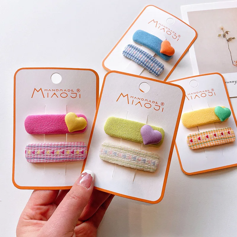 6CM Long 2PCS Set Color Cloth Embroidered Love Heart Plaid Snap Hair Clips Girl Cute Fairy Princess Hairpin Fashion Accessories
6CM Long 2PCS Set Color Cloth Embroidered Love Heart Plaid Snap Hair Clips Girl Cute Fairy Princess Hairpin Fashion Accessories