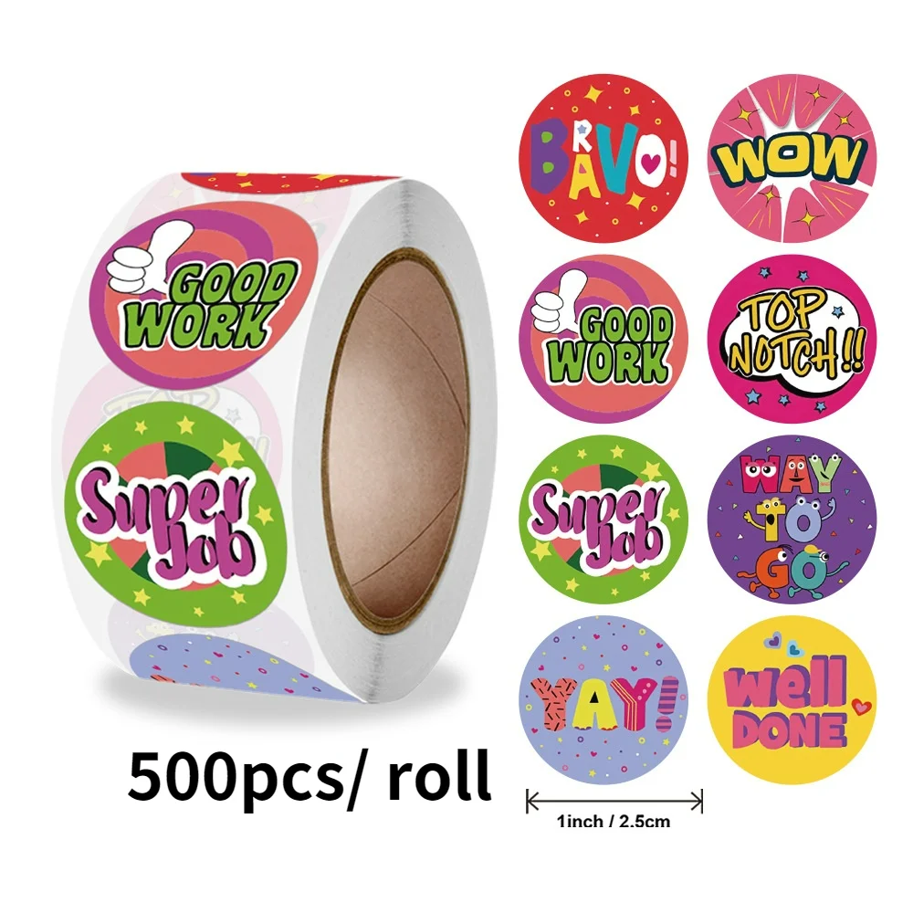 

500pcs/Roll New Cute Words Reward Motivational Stickers Children Toys School Teacher Supplies Classroom Stickers for Kids Gifts