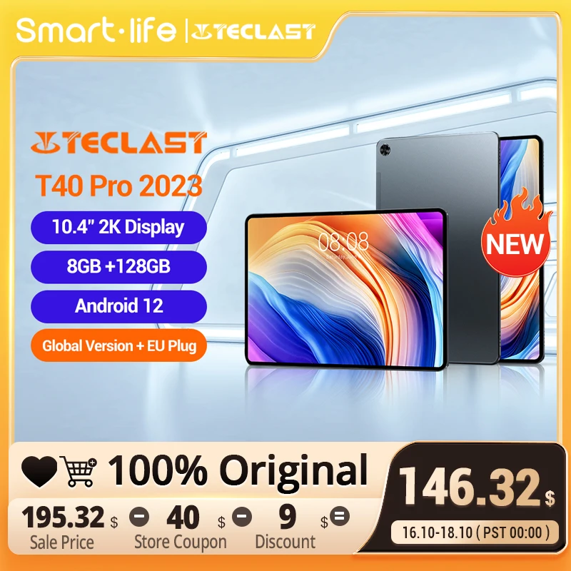 Teclast T40 pro 10.4 inch Tablet 2000x1200 IPS 8GB RAM 128GB ROM UNISOC T616 Octa Core Android 12 4G Network Wifi Fast Charging
Teclast T40 pro 10.4 inch Tablet 2000x1200 IPS 8GB RAM 128GB ROM UNISOC T616 Octa Core Android 12 4G Network Wifi Fast Charging