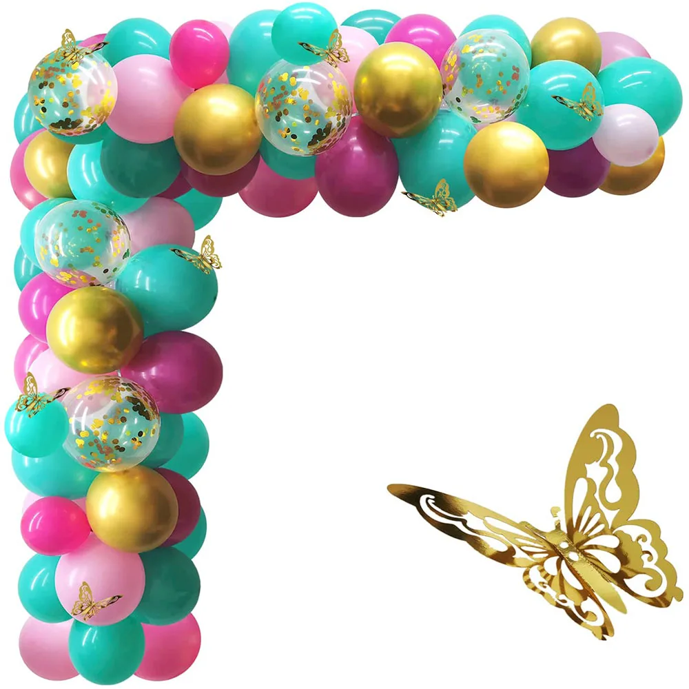 129Pcs Hot Pink Teal Balloon Arch Kit for Baby Shower Wedding Bridal Birthday Party Festival Latex Balloons with Gold Butterfly
129Pcs Hot Pink Teal Balloon Arch Kit for Baby Shower Wedding Bridal Birthday Party Festival Latex Balloons with Gold Butterfly