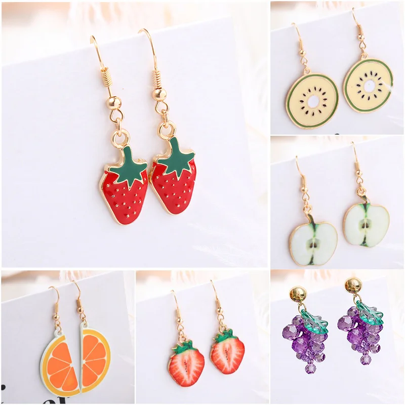 Korean Creative Fruit Earrings For Girl Apple Watermelon Strawberry Lemon grape Cute Earrings Women's Fashion Jewelry 2022 Gift
Korean Creative Fruit Earrings For Girl Apple Watermelon Strawberry Lemon grape Cute Earrings Women's Fashion Jewelry 2022 Gift