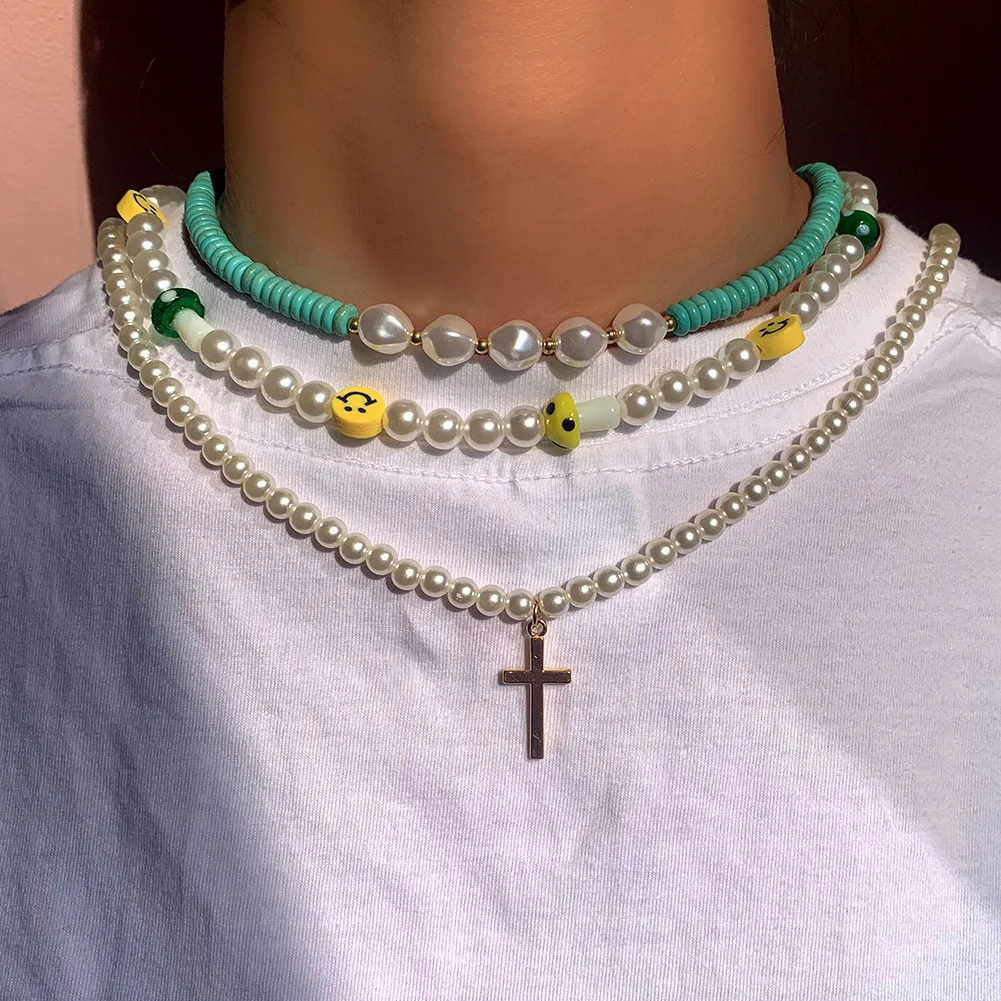 Fashion Golden Cross Pendant Smiley Pearl Beaded Choker Necklace For Women Irregular Pearl Beads Chain Necklace Boho Jewelry
Fashion Golden Cross Pendant Smiley Pearl Beaded Choker Necklace For Women Irregular Pearl Beads Chain Necklace Boho Jewelry