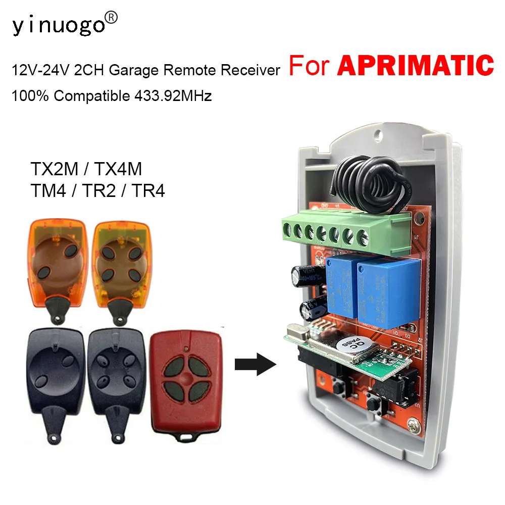 For APRIMATIC TX2M TX4M TR4 TR2 TM4 Garage Door Remote Control Receiver 433MHz Universal Garage Gate Reveiver Controller12V-24V
For APRIMATIC TX2M TX4M TR4 TR2 TM4 Garage Door Remote Control Receiver 433MHz Universal Garage Gate Reveiver Controller12V-24V