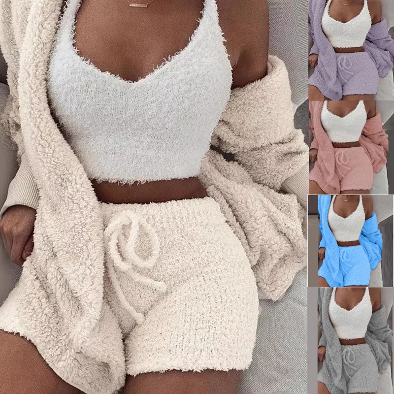 3 Piece Sexy Fluffy Outfits Plush Velvet Hooded Cardigan Coat+Shorts+Crop Top Women Tracksuit Sets Casual Sports Sweatshirt
3 Piece Sexy Fluffy Outfits Plush Velvet Hooded Cardigan Coat+Shorts+Crop Top Women Tracksuit Sets Casual Sports Sweatshirt