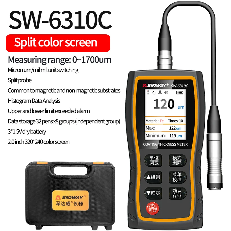 Ультразвуковой измеритель толщины покрытия SNDWAY для автомобилей, автомобильный прибор для измерения толщины лакокрасочной пленки, микрометр, инструменты для покрытия 1700 мкм/0-метров 
Ультразвуковой измеритель толщины покрытия SNDWAY для автомобилей, автомобильный прибор для измерения толщины лакокрасочной пленки, микрометр, инструменты для покрытия 1700 мкм/0-метров