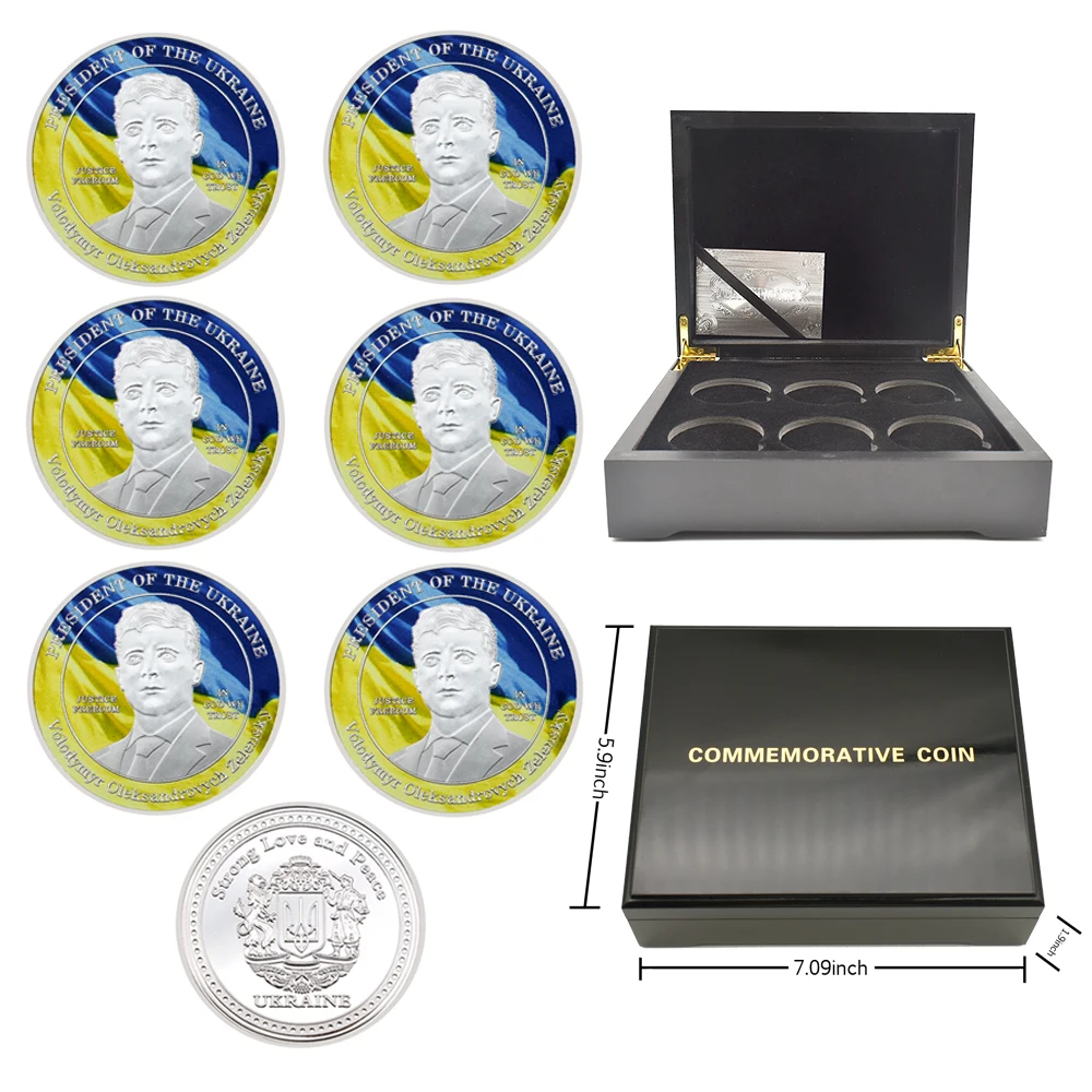 6pcs / Box Ukrainian President Coin Wooden Box Set Zelensky Commemorative Coin Collection Custom Wholesale Business Gift
6pcs / Box Ukrainian President Coin Wooden Box Set Zelensky Commemorative Coin Collection Custom Wholesale Business Gift