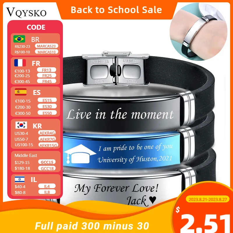 Fashion Customizable Silicone Sport Bracelets for Men Women Engraving Stainless Steel Casual Personalized Bangle Drop Shipping
Fashion Customizable Silicone Sport Bracelets for Men Women Engraving Stainless Steel Casual Personalized Bangle Drop Shipping