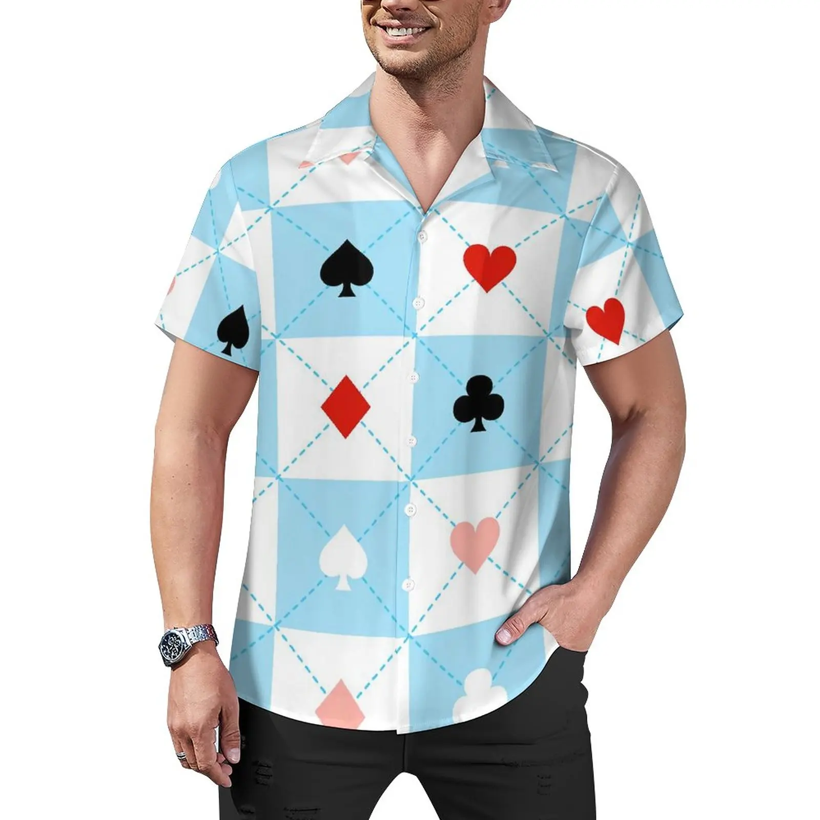 Heart Poker Blouses Male Blue And White Plaid Casual Shirts Hawaiian Short Sleeve Custom Fashion Oversized Beach Shirt Gift Idea
Heart Poker Blouses Male Blue And White Plaid Casual Shirts Hawaiian Short Sleeve Custom Fashion Oversized Beach Shirt Gift Idea