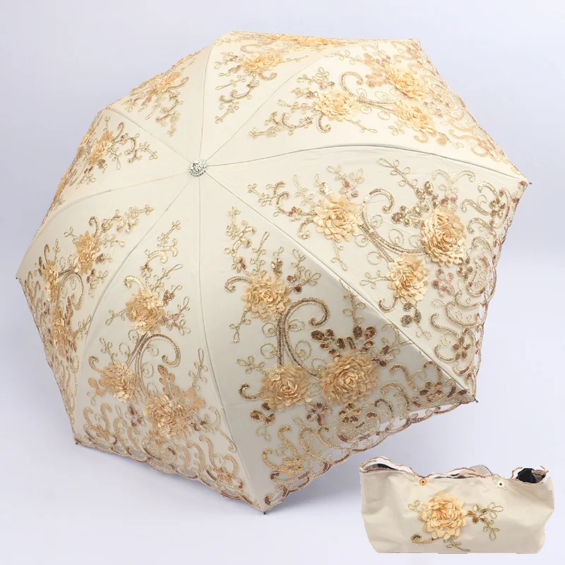 Vintage Wedding Double Layer Lace UV Sun Parasol 3 Folding 3D Flower Embroidery Umbrella Compact Lightweight Umbrella
Vintage Wedding Double Layer Lace UV Sun Parasol 3 Folding 3D Flower Embroidery Umbrella Compact Lightweight Umbrella