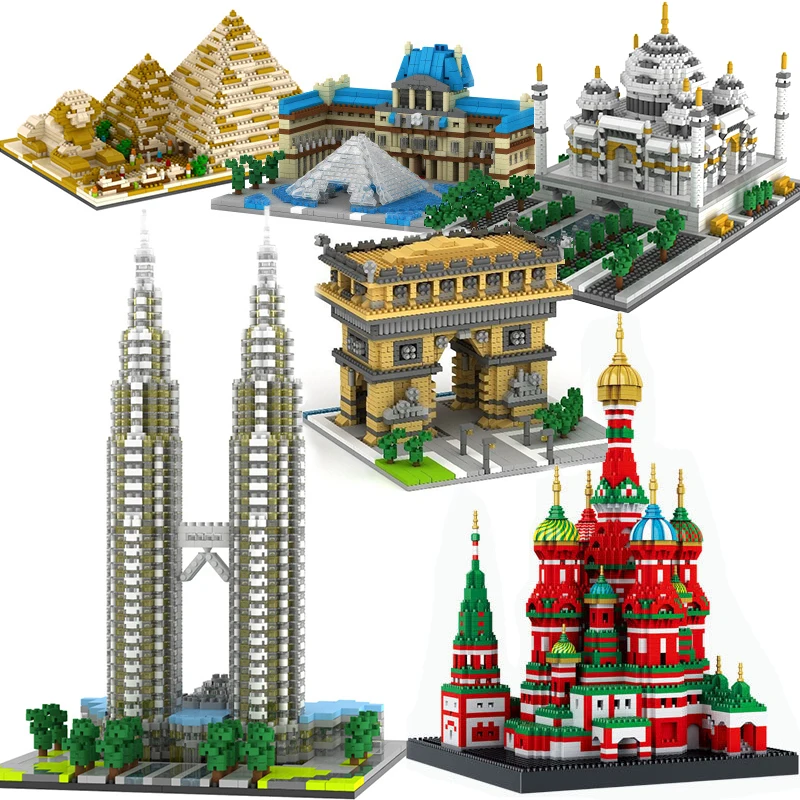 

2023 Model Building Blocks Town Bridge London Big Ben Arc De Triomphe Paris Taj Mahal Pyramid Construction Toy