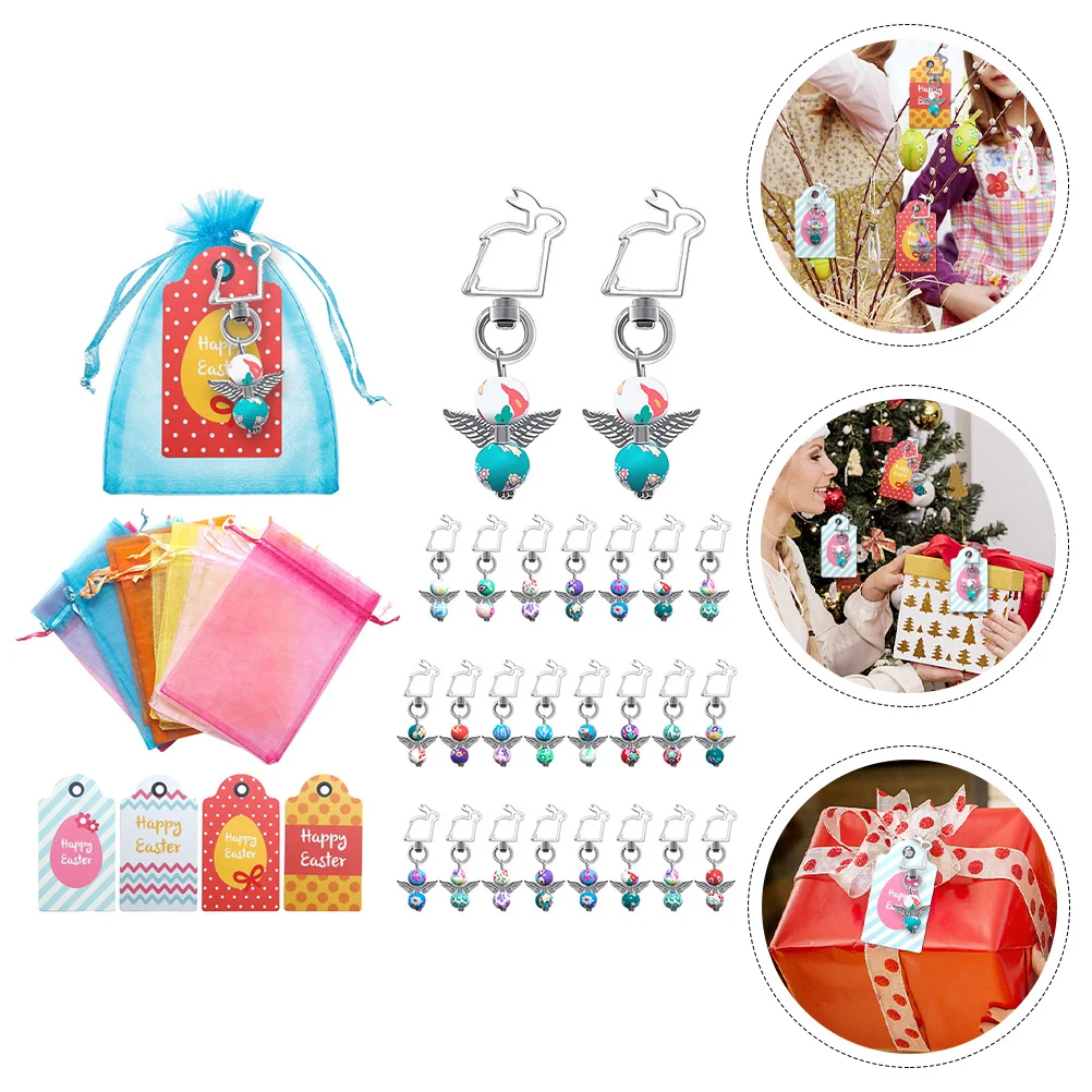1 Set Rabbit Charm Keychains Angle Key Chains with Tags and Bags Party Favors 
1 Set Rabbit Charm Keychains Angle Key Chains with Tags and Bags Party Favors