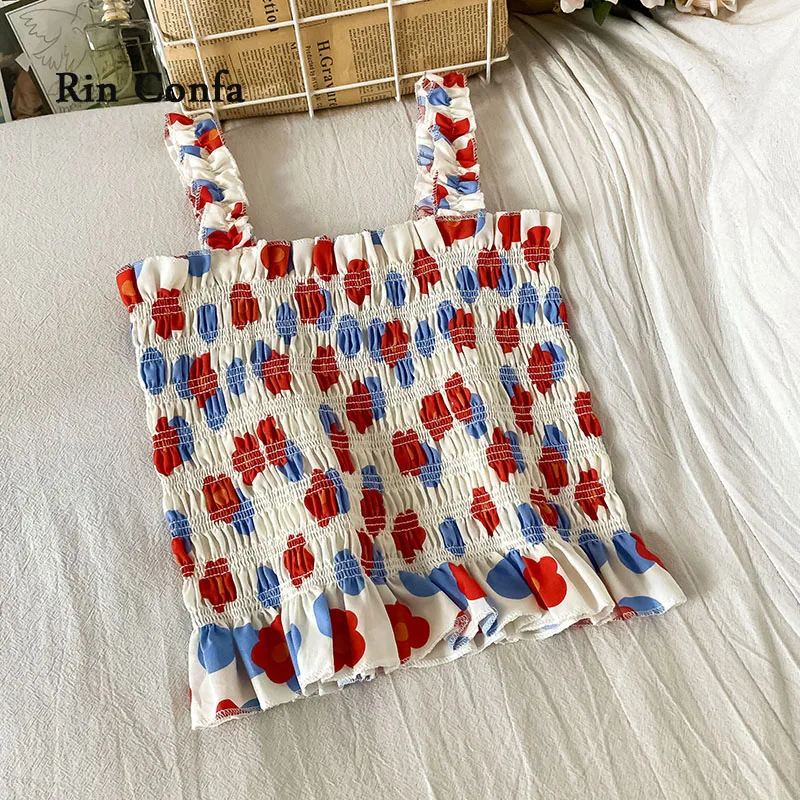 Rin Confa Wavy-Edge Fashion Sexy Top Women Summer Chiffon Flower Printing Fold Camisole Close-Fitting Short Cute Tops
Rin Confa Wavy-Edge Fashion Sexy Top Women Summer Chiffon Flower Printing Fold Camisole Close-Fitting Short Cute Tops