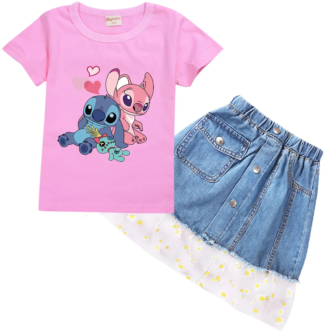 2022 New Disney Stitch Girls Fashion Clothes Crew Neck T-Shirt + Denim Skirt 2 Piece Cartoon Girls Cotton Kids Clothes2-14Y
2022 New Disney Stitch Girls Fashion Clothes Crew Neck T-Shirt + Denim Skirt 2 Piece Cartoon Girls Cotton Kids Clothes2-14Y
