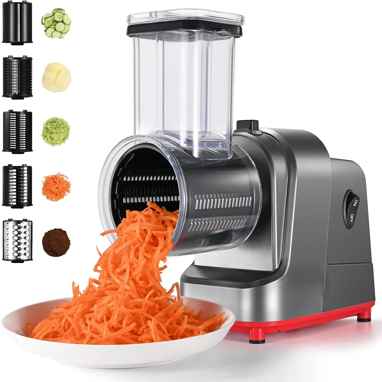 Grater, 250W Professional Slicer Shredder, Salad Machine for Fruits, Vegetables, Cheeses, Salad Maker with 5 Free Attachments,
Grater, 250W Professional Slicer Shredder, Salad Machine for Fruits, Vegetables, Cheeses, Salad Maker with 5 Free Attachments,