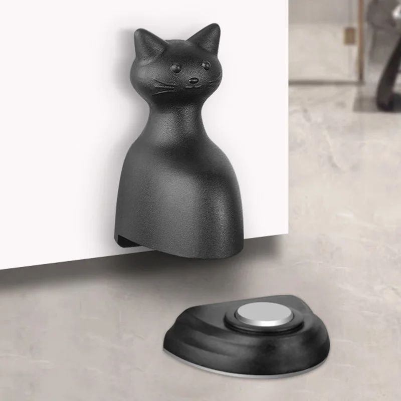 

Cat Shape Magnetic Door Stopper Non-punch Door Holder Wind-proof Stop Door Anticollision Door Hardware with Adhesive Sticker